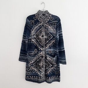 J.Jill Fair Isle Knit Cardigan Sweater Oversized Wool Blend Size XS Petite